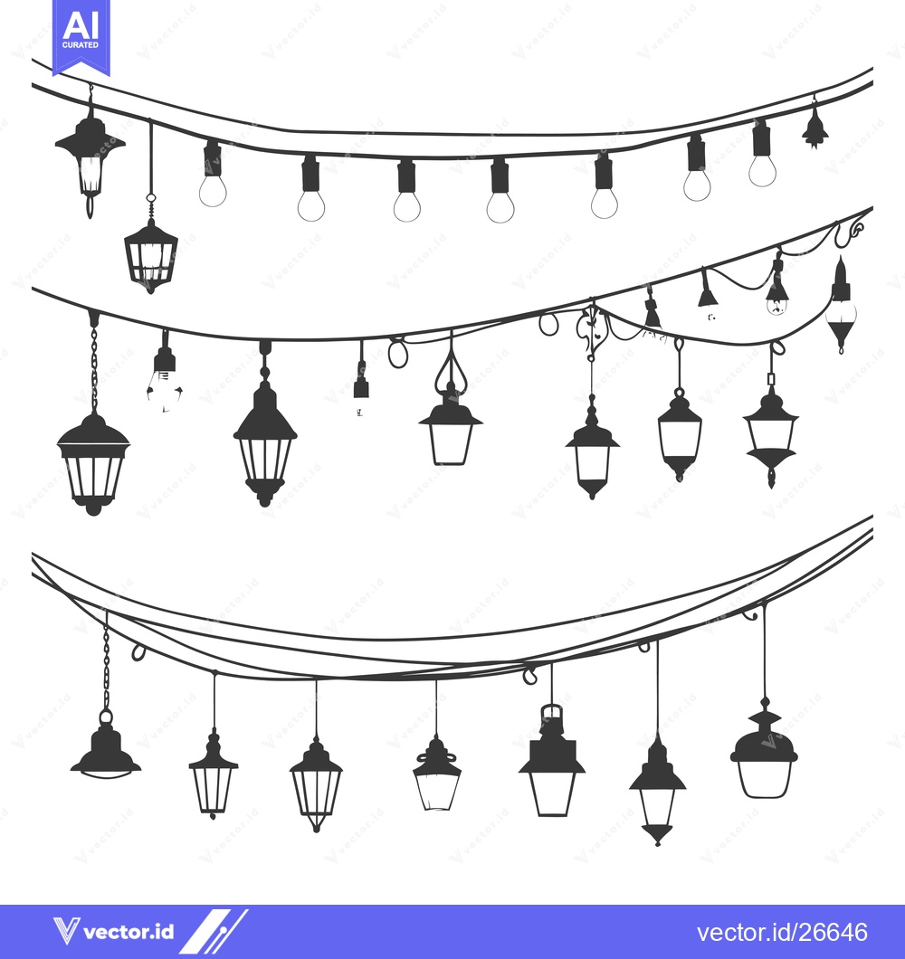 Premium Vector dari Black and White Silhouette of String Lights and Lanterns