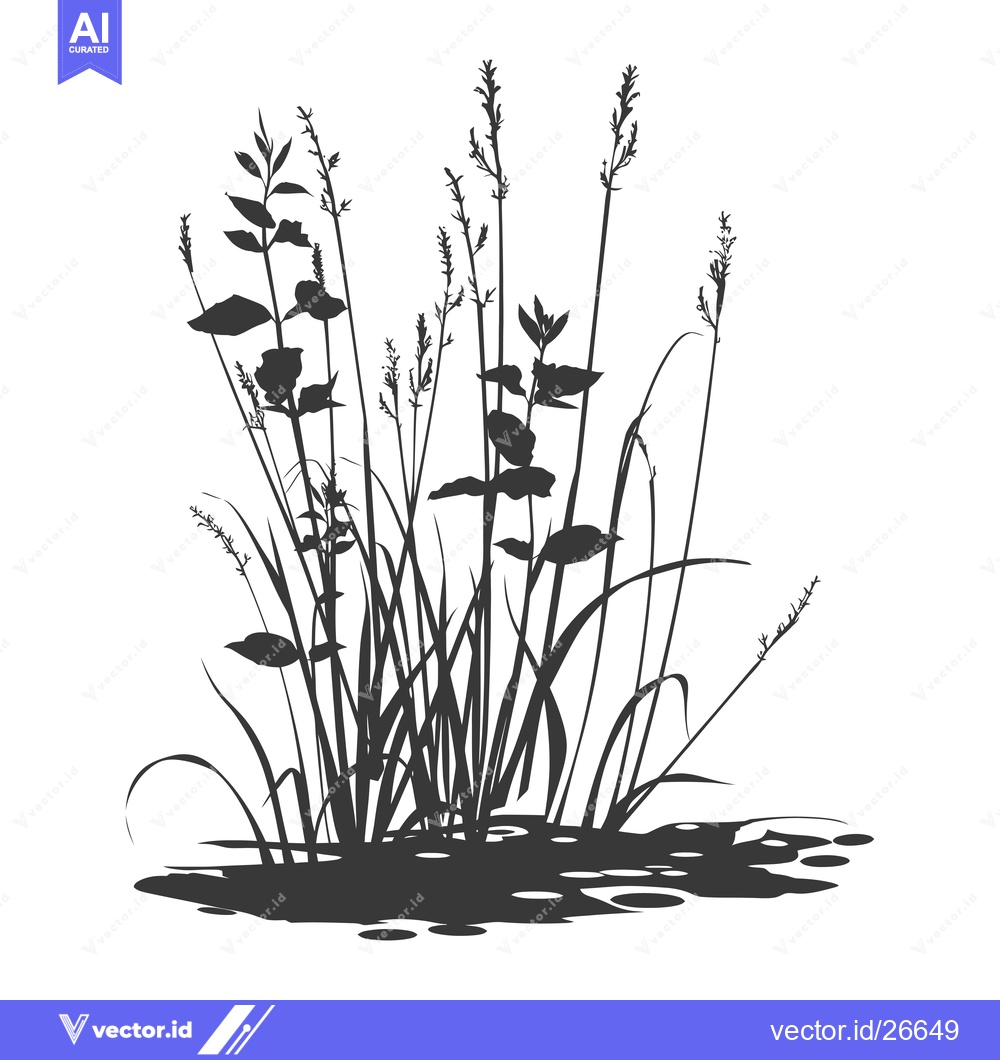 Premium Vector of Black and White Silhouette of Tall Grasses Growing in Water