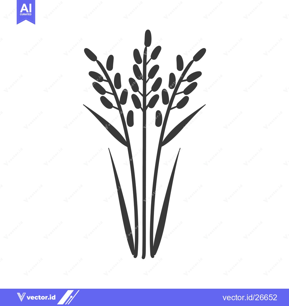 Premium Vector dari Black and white silhouette of three stalks of rice with grains