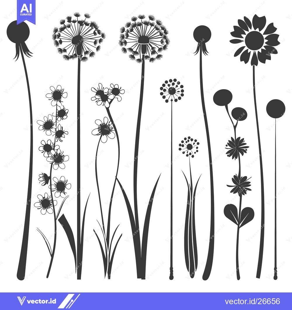 Premium Vector of Black and White Silhouette of Various Wildflowers