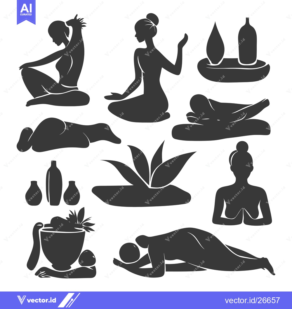 Premium Vector of Black and White Silhouettes Depicting Spa and Wellness Treatments