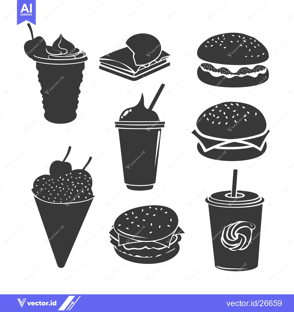 Premium Vector of Black and White Silhouette Set of Fast Food Icons
