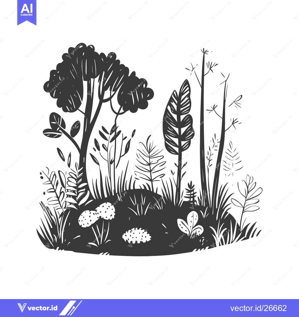 Premium Vector of Black and White Silhouettes of a Forest Landscape
