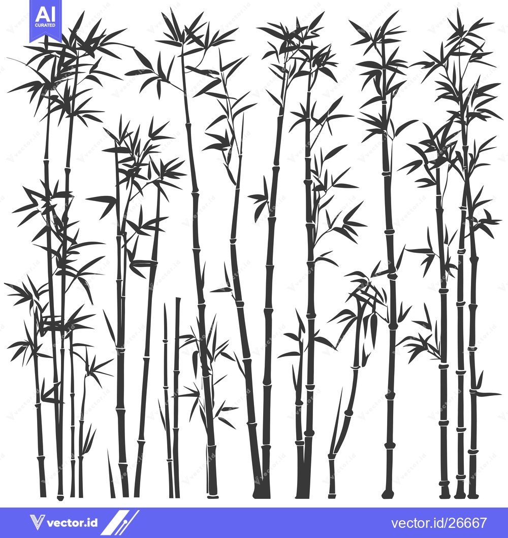 Premium Vector of Black and White Silhouettes of Bamboo Plants