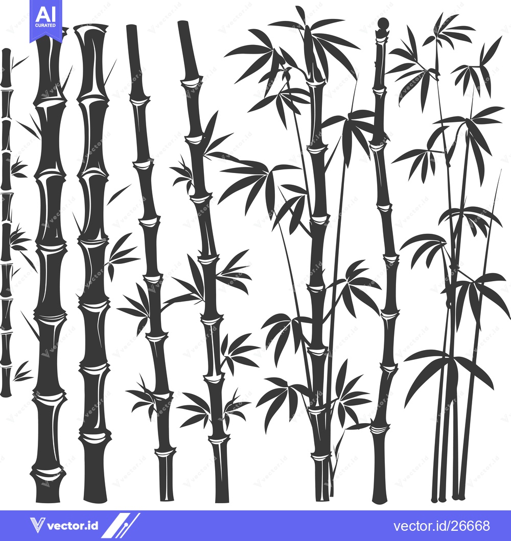 Premium Vector of Black and White Silhouettes of Bamboo Stalks and Leaves