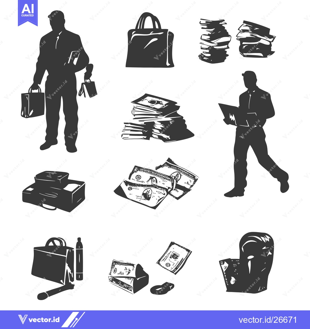 Premium Vector dari Black and White Silhouettes of Business Objects and People