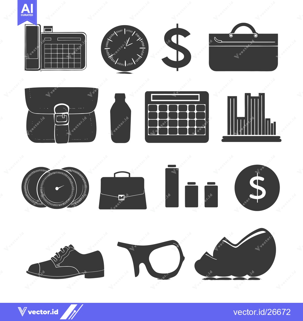 Premium Vector dari Black and White Silhouettes of Business-Related Objects