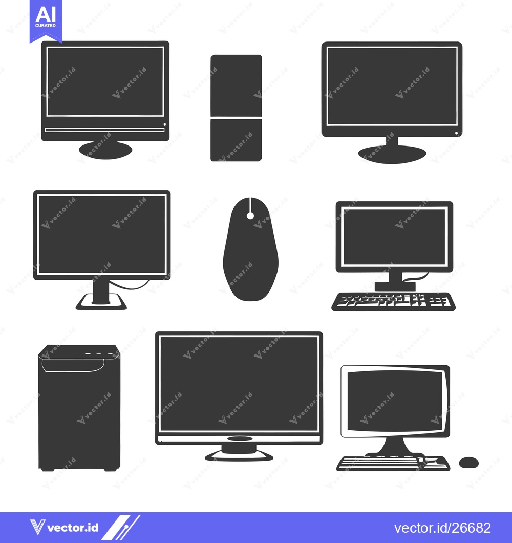 Premium Vector of Black and White Silhouettes of Computer Components