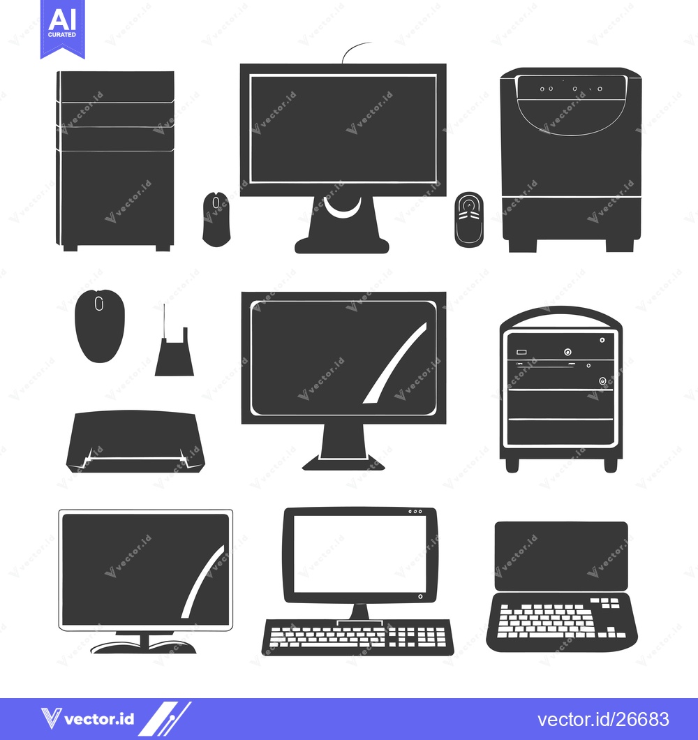 Premium Vector of Black and White Silhouettes of Computer Hardware