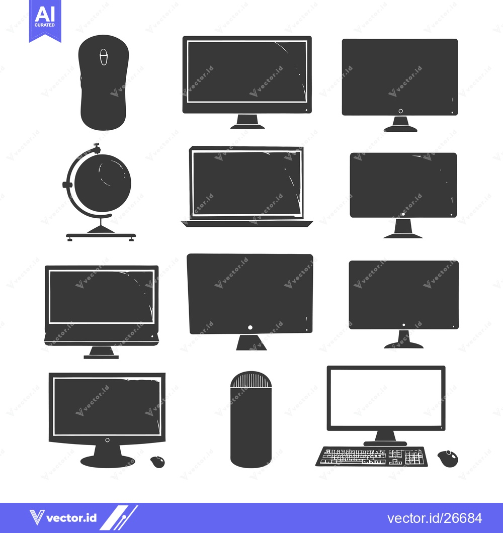 Premium Vector dari Black and White Silhouettes of Computer Monitors, Laptops, and Other A