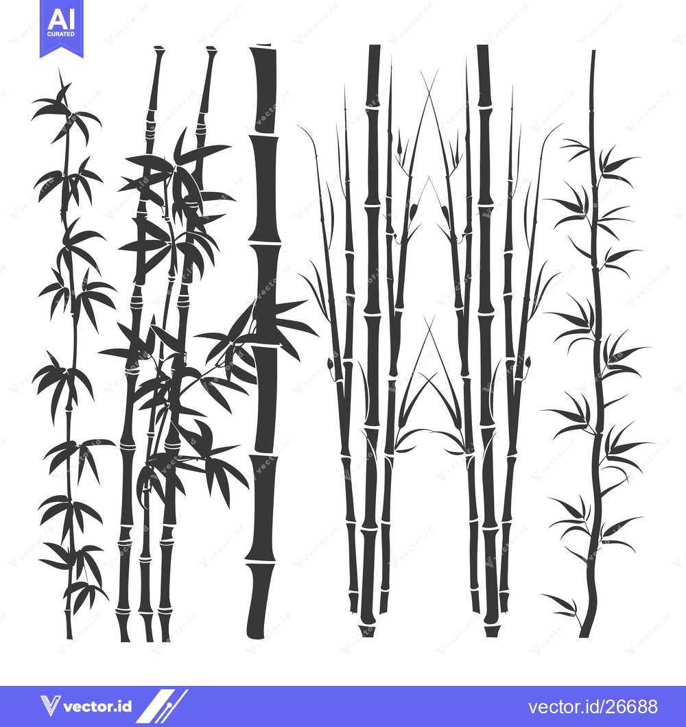 Premium Vector of Black and White Silhouettes of Different Bamboo Plant Arrangements