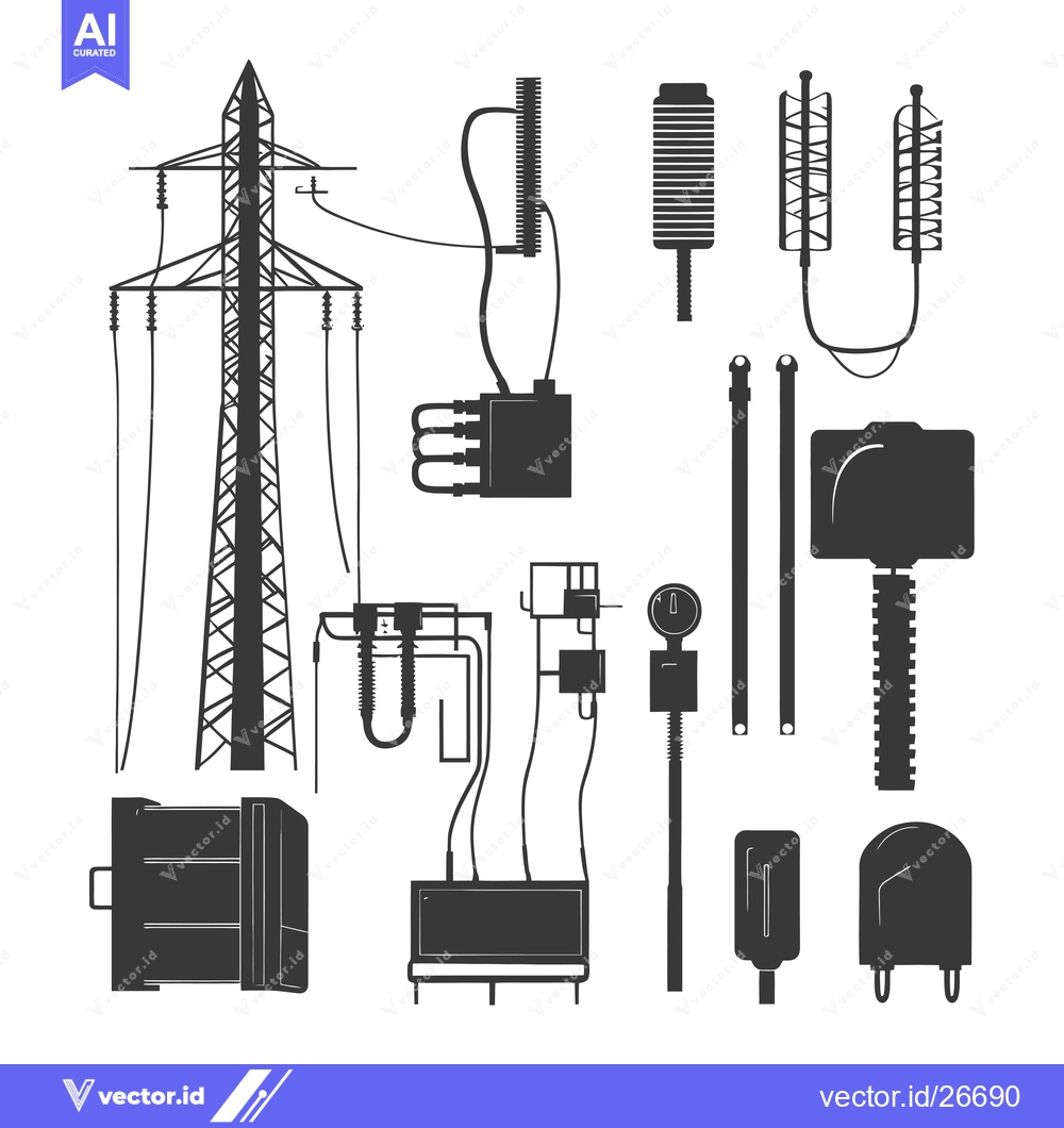 Premium Vector dari Black and White Silhouettes of Electrical Power Components