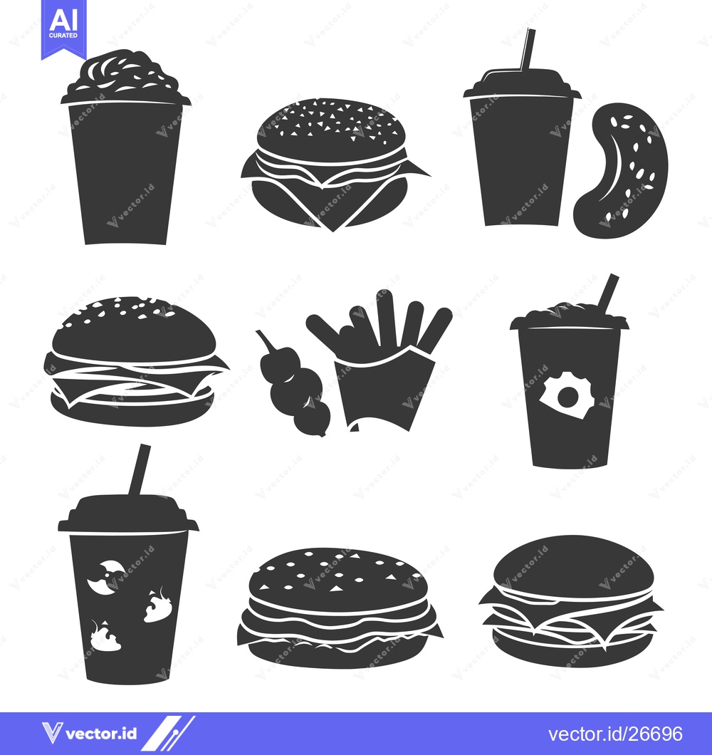 Premium Vector of Black and White Silhouettes of Fast Food Items