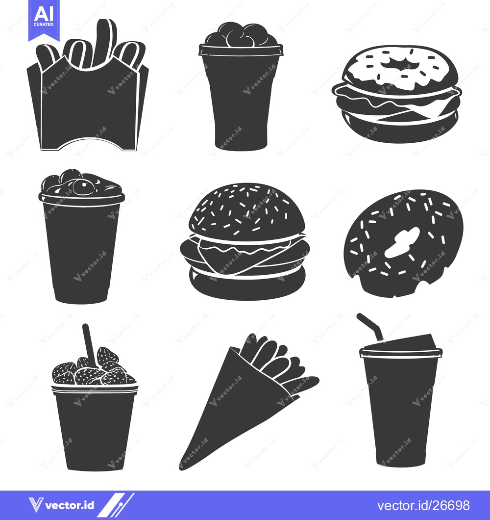 Premium Vector of Black and White Silhouettes of Fast Food Items