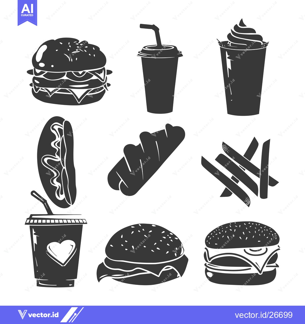 Premium Vector dari Black and White Silhouettes of Fast Food Items