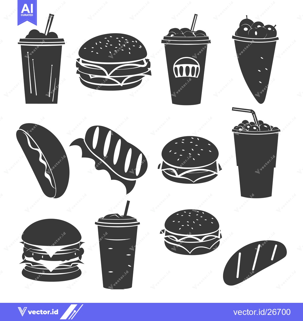 Premium Vector of Black and White Silhouettes of Fast Food Items
