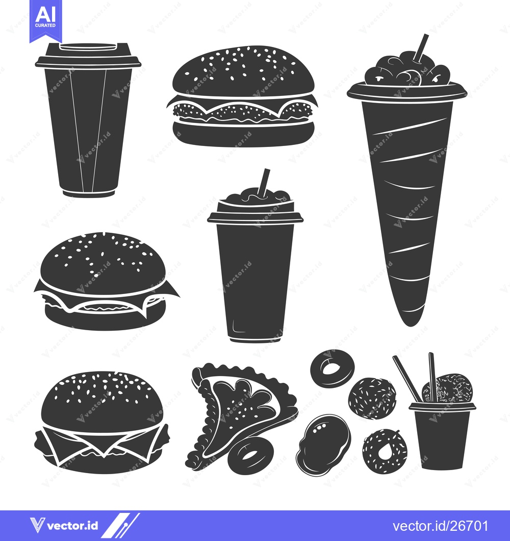 Premium Vector dari Black and White Silhouettes of Fast Food Items