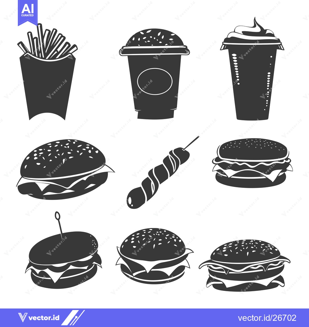 Premium Vector of Black and White Silhouettes of Fast Food Items