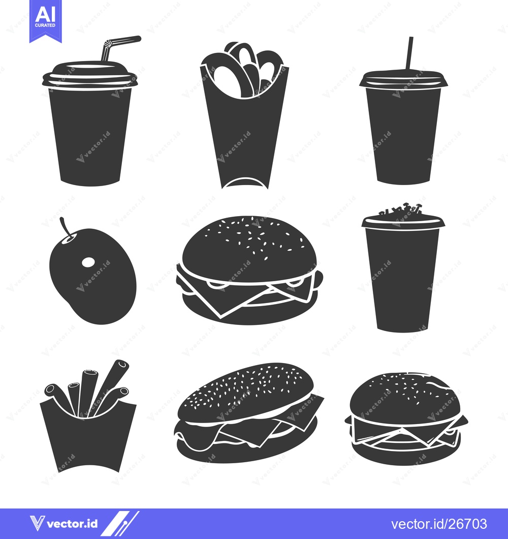 Premium Vector dari Black and White Silhouettes of Fast Food Items