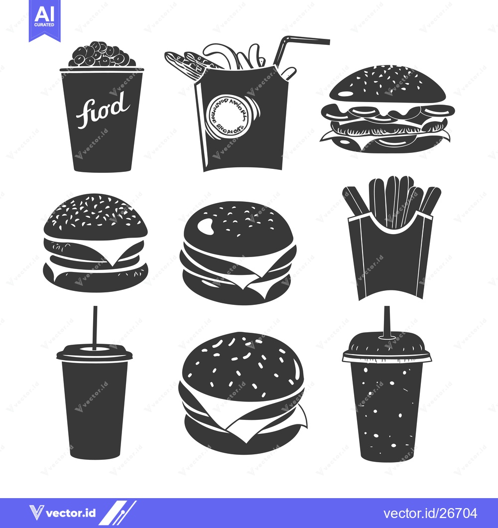 Premium Vector dari Black and White Silhouettes of Fast Food Items