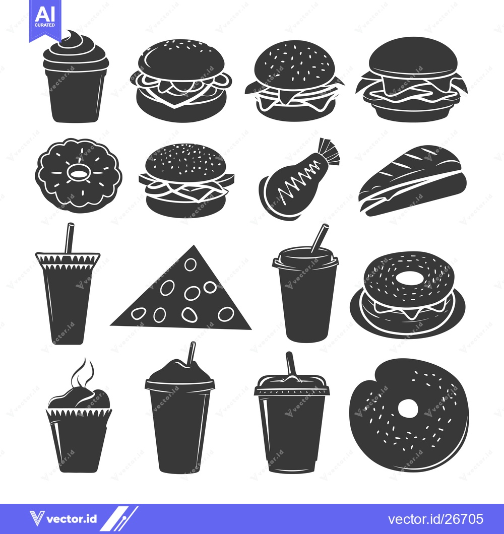 Premium Vector dari Black and White Silhouettes of Fast Food Items