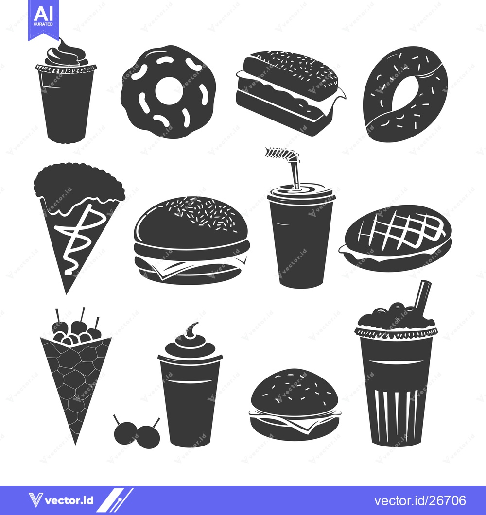 Premium Vector of Black and White Silhouettes of Fast Food Items