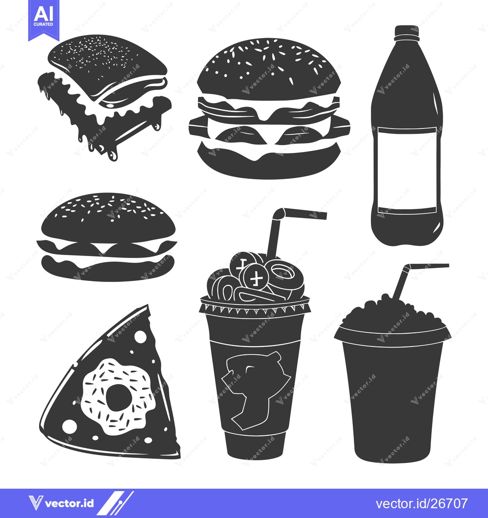 Premium Vector dari Black and White Silhouettes of Fast Food Items