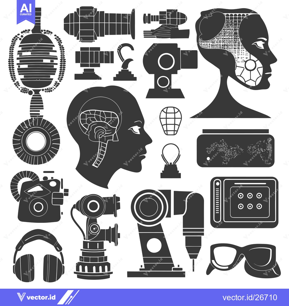 Premium Vector dari Black and White Silhouettes of Futuristic and Technological Objects