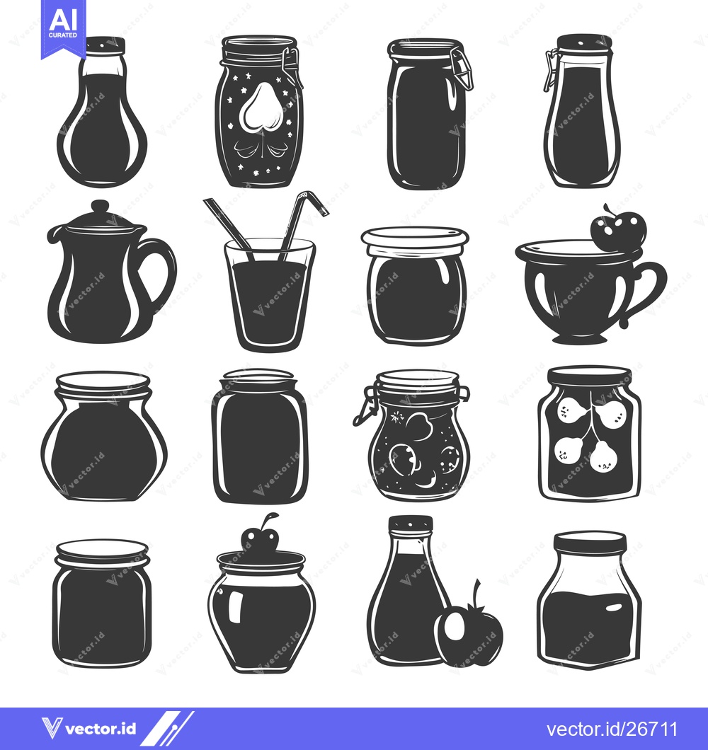 Premium Vector dari Black and White Silhouettes of Glass Jars and Bottles