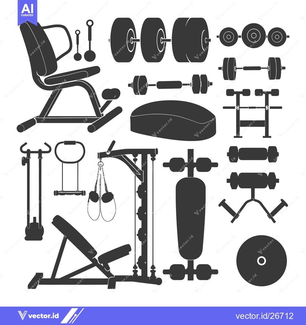 Premium Vector dari Black and White Silhouettes of Gym Equipment for Fitness and Bodybuild
