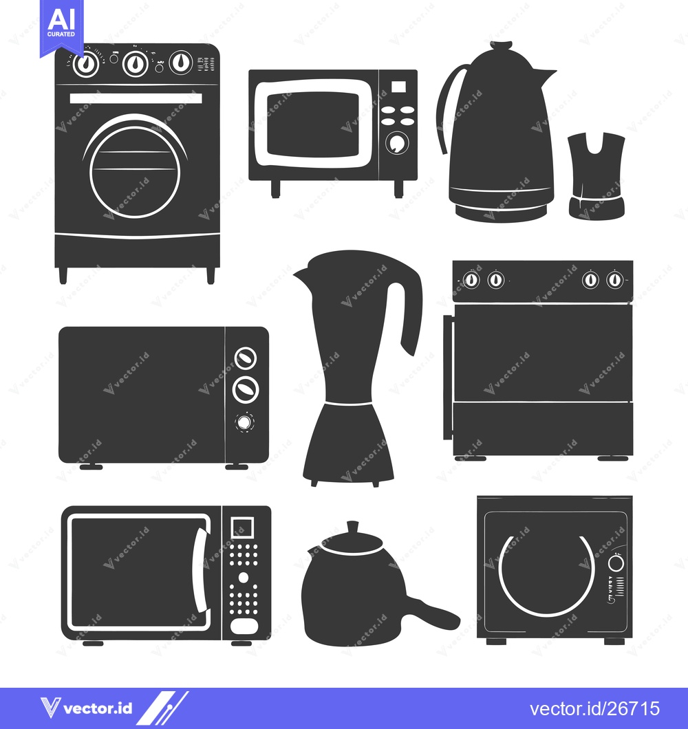 Premium Vector dari Black and White Silhouettes of Kitchen Appliances