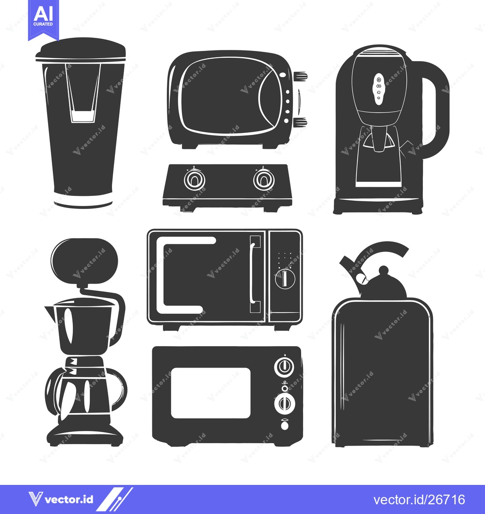 Premium Vector dari Black and White Silhouettes of Kitchen Appliances