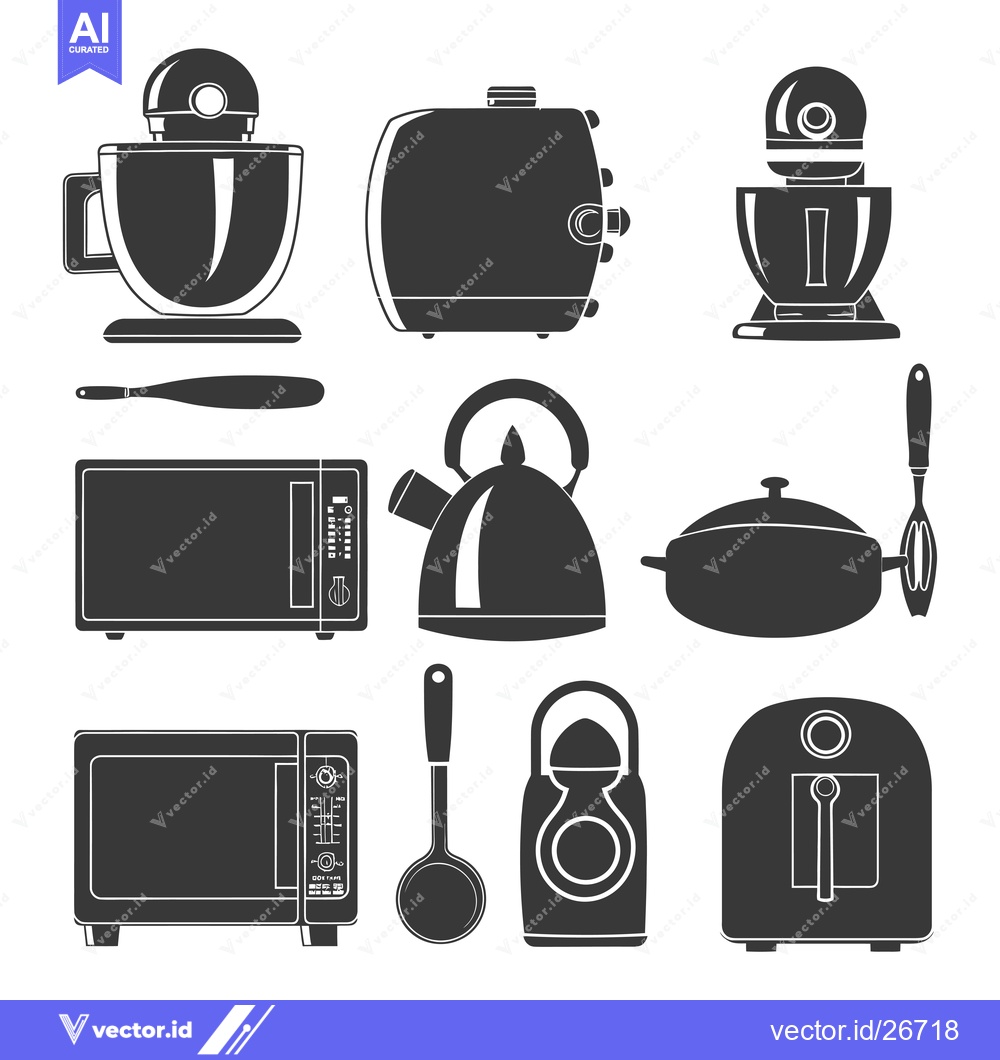 Premium Vector dari Black and White Silhouettes of Kitchen Appliances