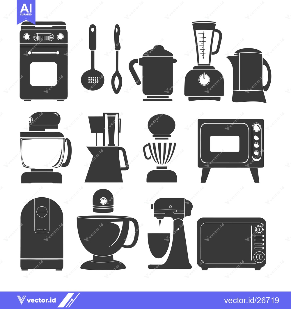 Premium Vector of Black and White Silhouettes of Kitchen Appliances