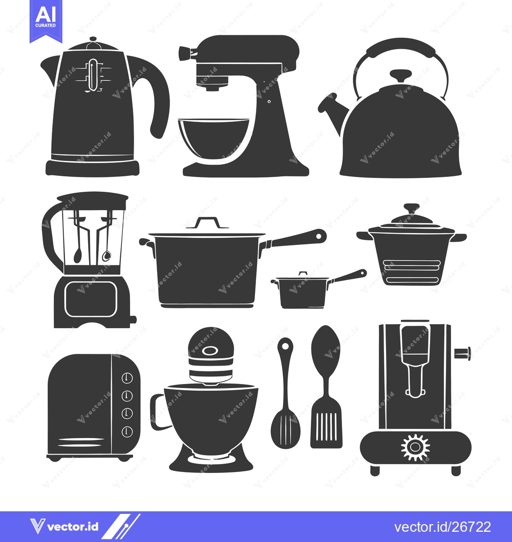 Premium Vector of Black and White Silhouettes of Kitchen Appliances