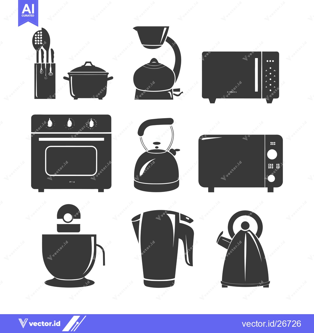 Premium Vector dari Black and white silhouettes of kitchen appliances and utensils