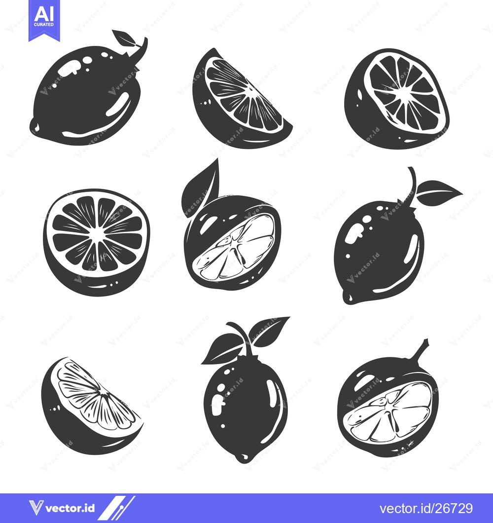 Premium Vector dari Black and White Silhouettes of Lemons and Lemon Slices