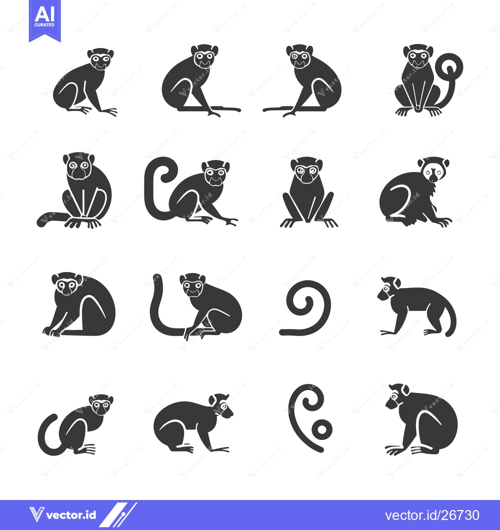Premium Vector dari Black and White Silhouettes of Lemurs in Various Poses