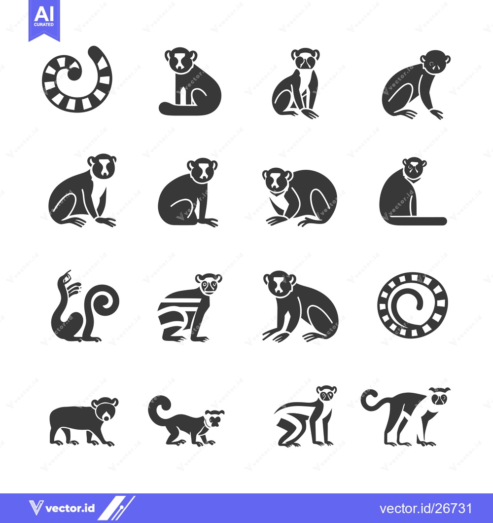Premium Vector of Black and White Silhouettes of Lemurs in Various Poses