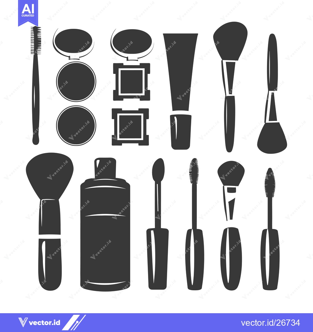 Premium Vector of Black and White Silhouettes of Makeup Tools and Products
