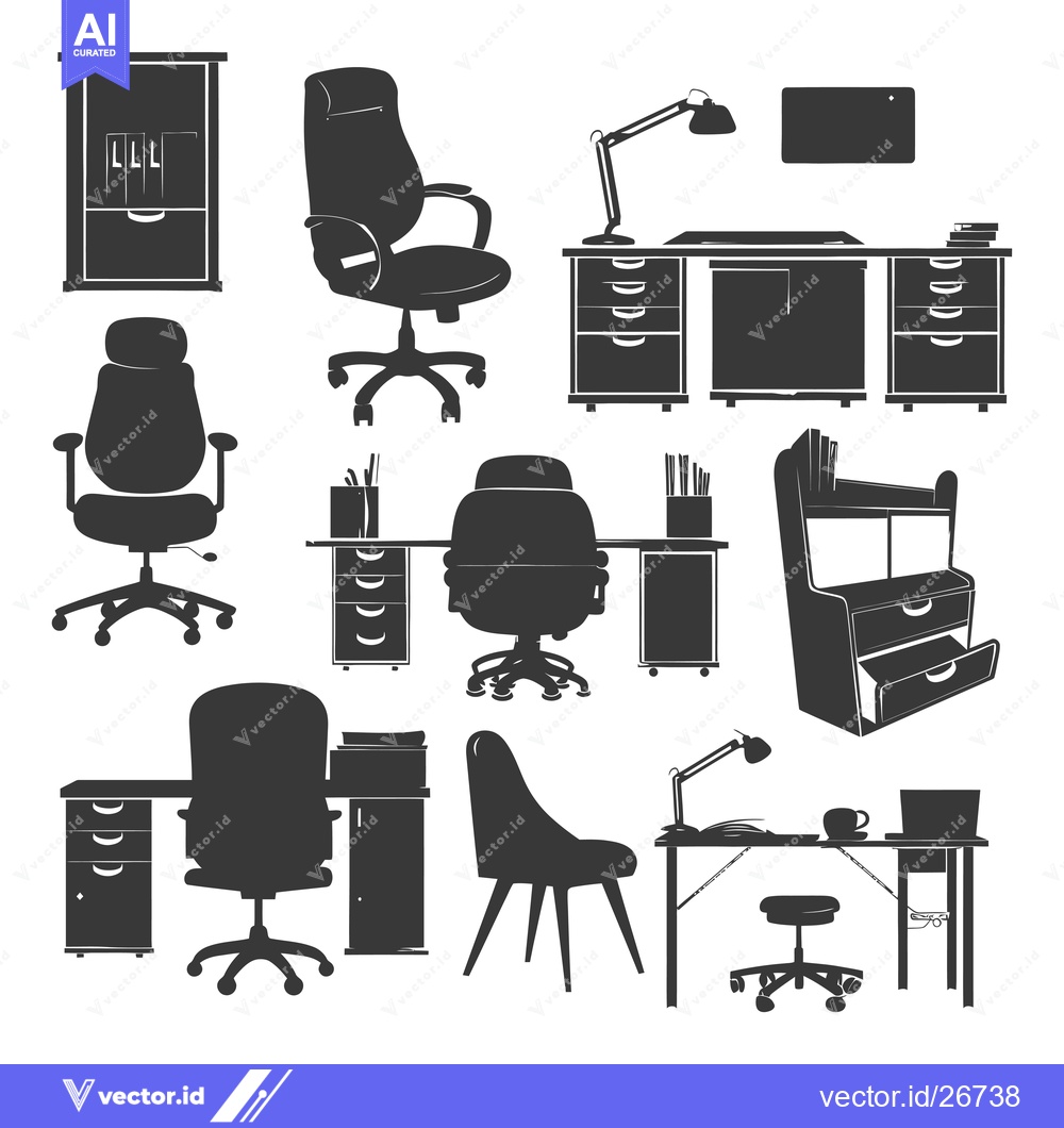 Premium Vector of Black and White Silhouettes of Office Furniture