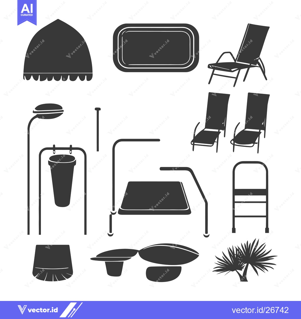 Premium Vector of Black and White Silhouettes of Outdoor Furniture and Accessories