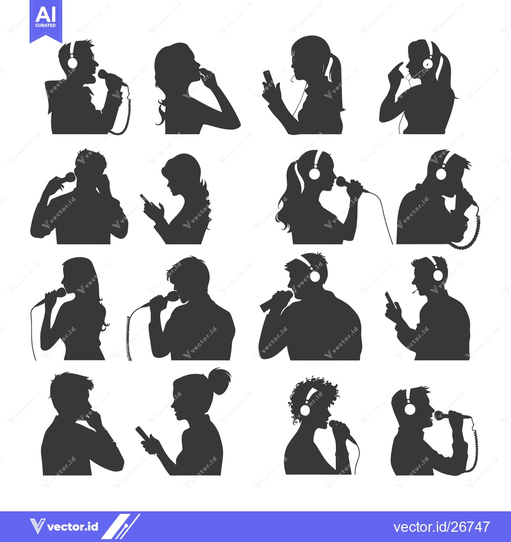Premium Vector of Black and White Silhouettes of People Singing and Talking into Microph