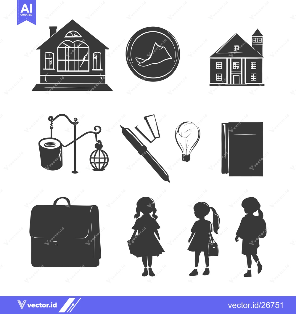 Premium Vector of Black and White Silhouettes of School-Related Images