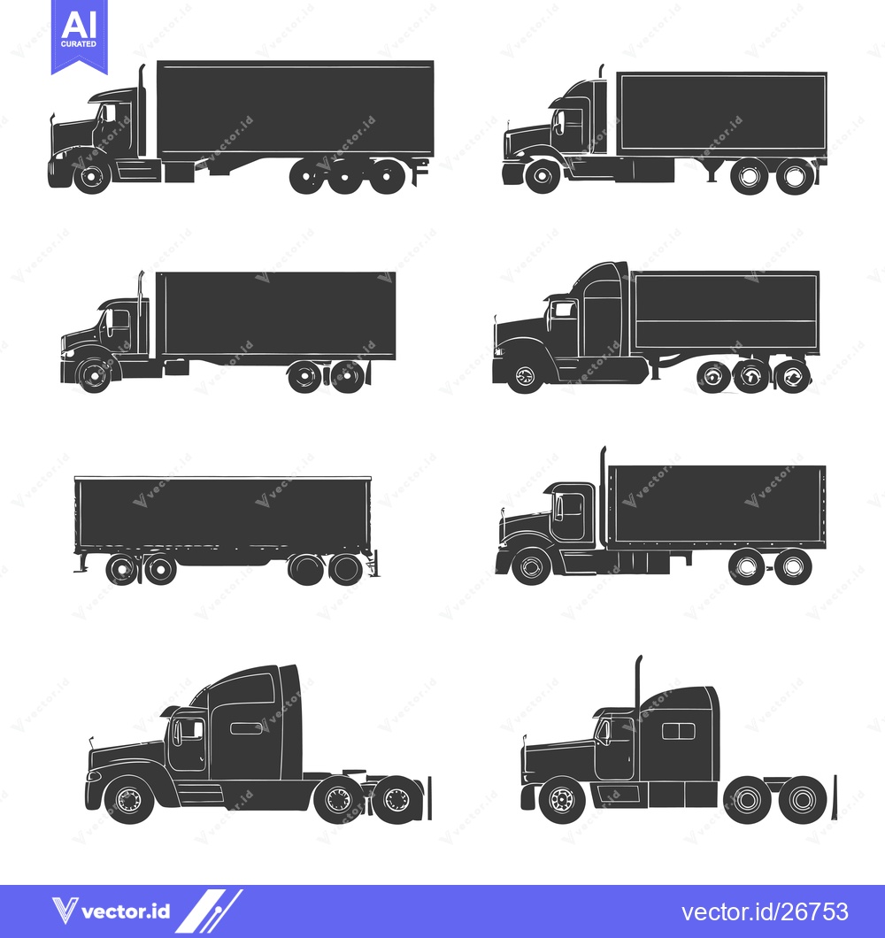 Premium Vector of Black and White Silhouettes of Semi-Trucks and Trailers