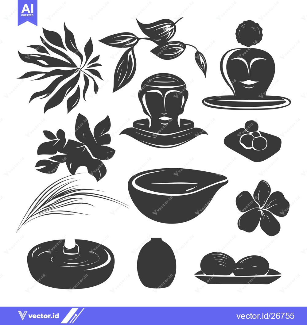 Premium Vector dari Black and White Silhouettes of Spa and Wellness Objects