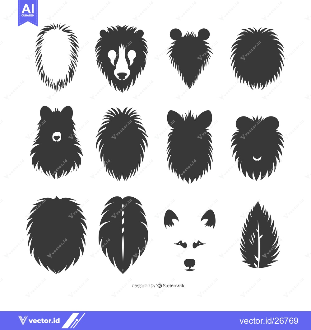 Premium Vector dari Black and White Silhouettes of Various Animals with Furry Textures