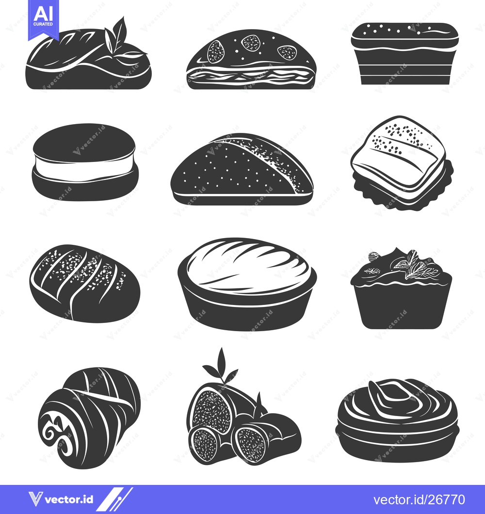 Premium Vector dari Black and White Silhouettes of Various Bakery Items