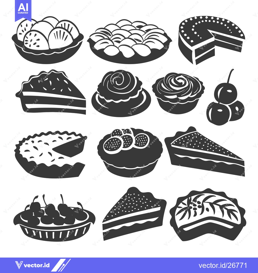 Premium Vector of Black and White Silhouettes of Various Cakes and Pies