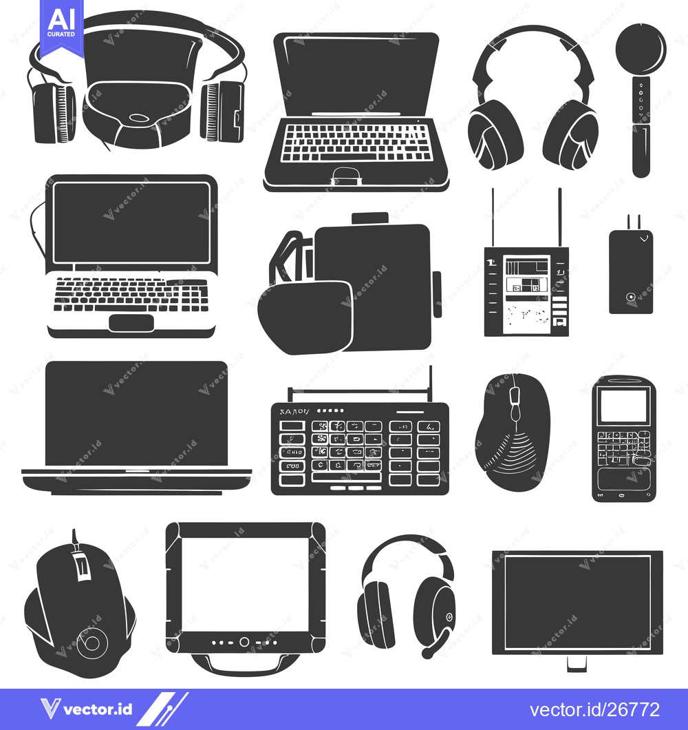 Premium Vector dari Black and White Silhouettes of Various Electronic Devices